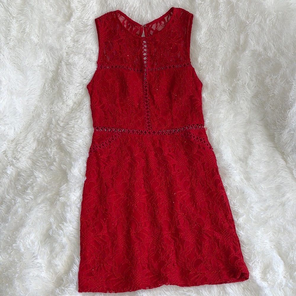 Jodi Kristopher Red Lace Dress